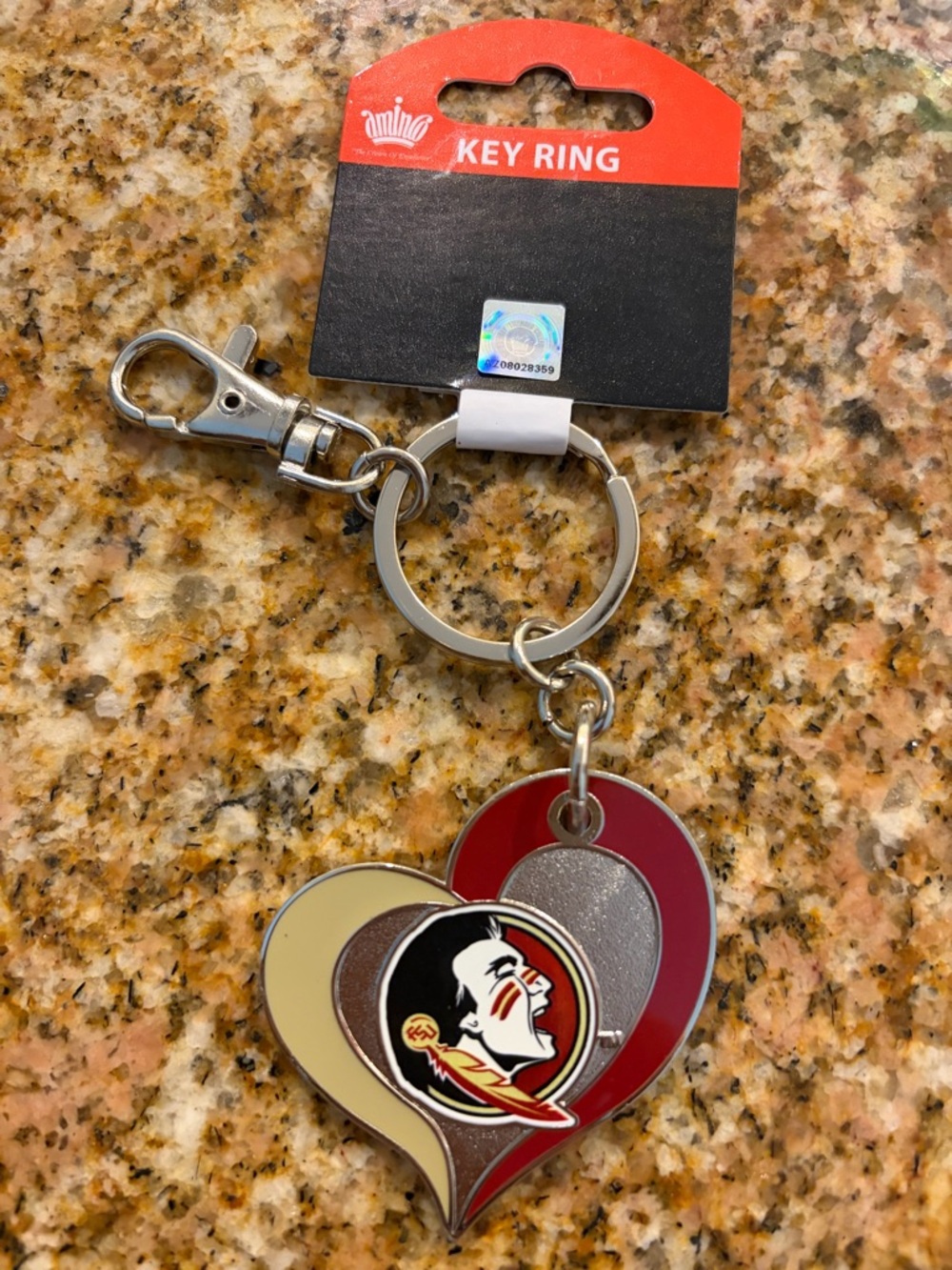 Heart Trio Key Ring with Team Logo — Red, Cream, Silver